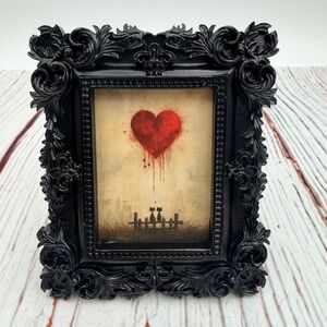 Gothic Black Ornate Resin Frame‎ Cat Heart Art Print Decoupage Mini Decor